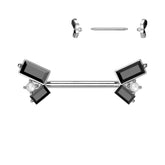 Black Baguette Gem Nipple Ring, 14g White Pearl Center Nipple Piercing Barbell, Body Jewelry